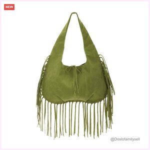 Vintage Fringe Hobo Bag Vegan Faux Suede Leather Tassel Purse Boho Western